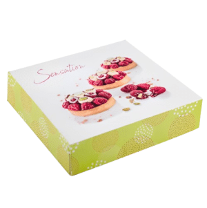 50 Patisserie-Schachteln Delicieux aus farbigem Karton 16 x 5 cm