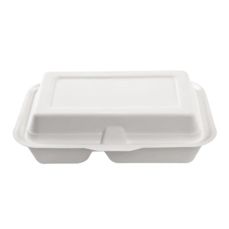 Boite repas en bagasse biodégradables 2 compartiments 245 x 164 x 75 mm par 50