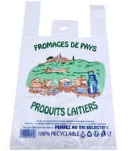 500 sacs bretelles “Fromage de pays” 26 + 12 x 45 cm 50 µ en PEBD