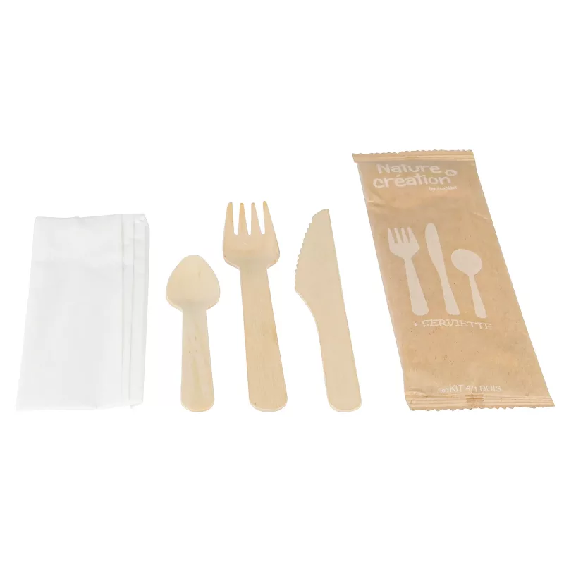 Kit couverts bois couteaux + fourchettes + serviettes + cuillères par 250