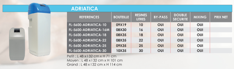 Adoucisseur adriatica vanne fleck 5600 volumetrique