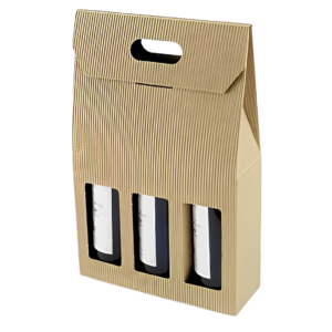 Cardboard case for 3 bottles with handle