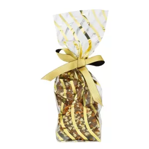 100 sacos de confeitarias “serpentina dourada” com suporte de cartão 120 x 275 mm