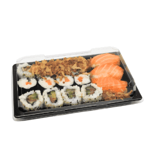 330 barquettes sushis noires + couvercles 215 x 135 x 40 mm