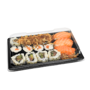 300 black sushi trays + lids 165 x 120 x 40 mm