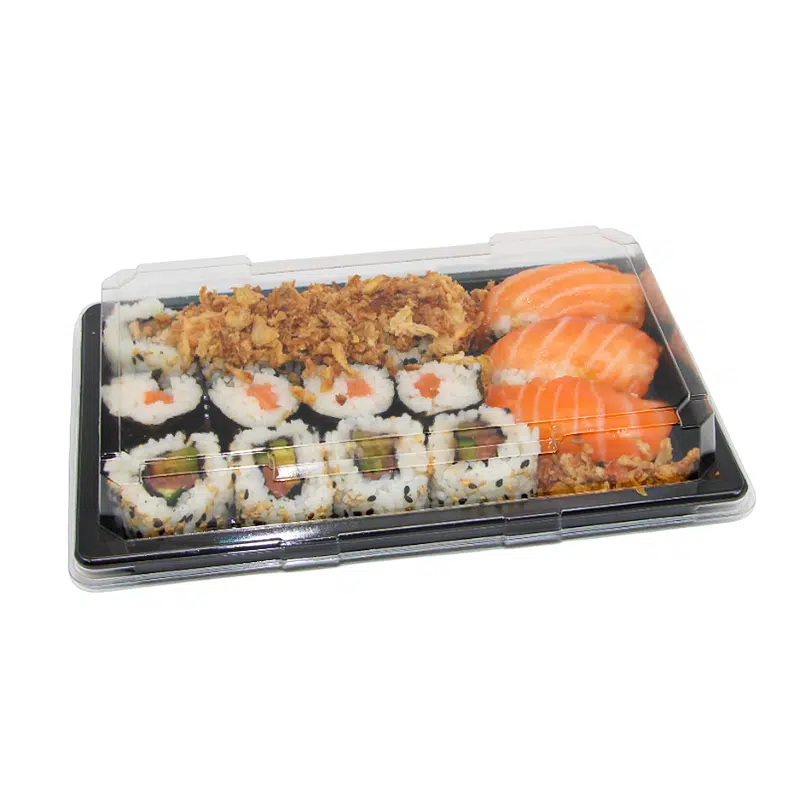 Barquette sushis noire + couvercle 165 x 120 x 40 mm par 300