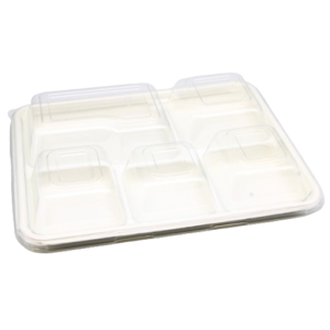 50 small trays+ plastic lids takeaway meals 5 biodegradable compartments