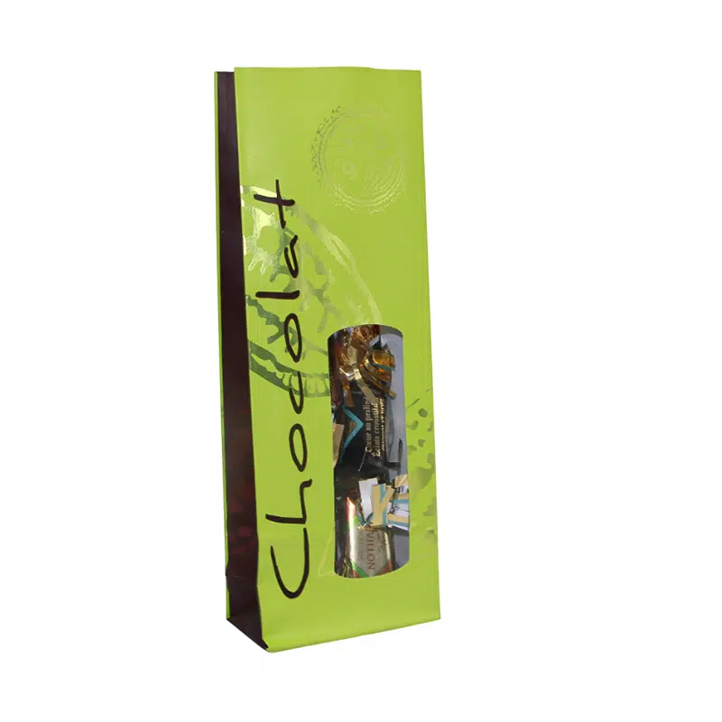 Sachet papier “chocolat” confiseries citron vert 70 + 40 x 200 mm par 50