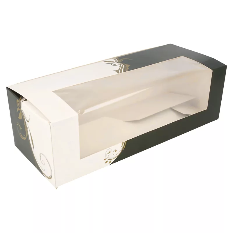 Colored cardboard windowed pastry box 26 x 11 x 8 cm per 50